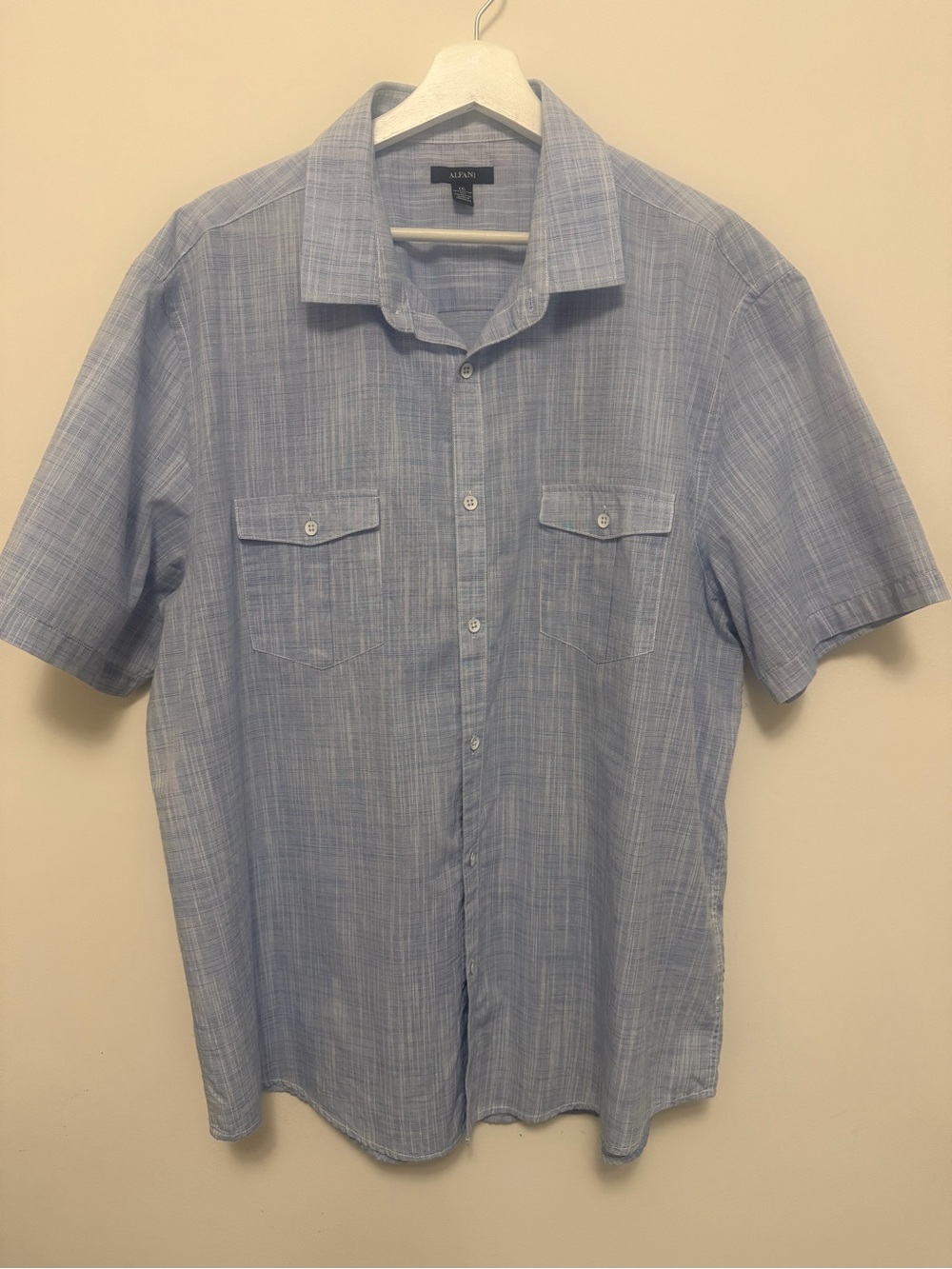 Alfani Light Blue Short Sleeve Button-Down Shirt with Chest Pockets